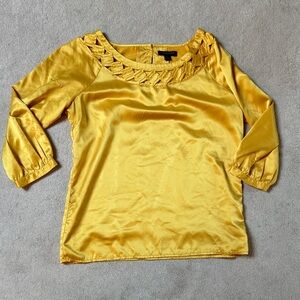 Banana Republic Satin Yellow Woven-Trim Blouse